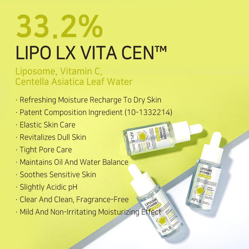 APLB Liposome Vitamin C LX Serum | LIPO LX VITA CEN™ 33.2% 1.35 FL.OZ/Korean Skincare, Efficient absorption, Dark spots, Elasticity Care, Revitalize for gentle and improve skin texture
