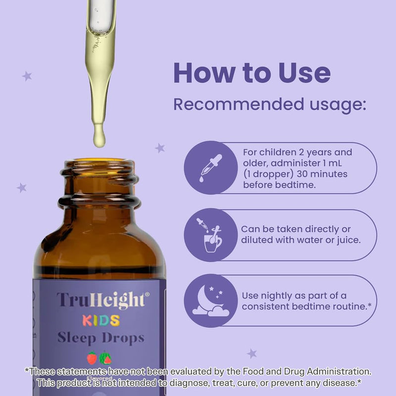 TruHeight Kids Sleep Tincture Ages 2+ (Watermelon Flavor) - Babies, Toddlers & Kids Natural Sleep Aid - Baby, Toddler, Child Melatonin 2 Year Old+ - Vitamin B6, Riboflavin, Zinc, Copper, Lemon Balm 1 Fl Oz (Pack of 3)