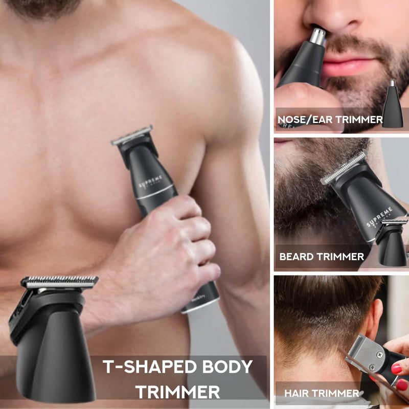 [Australia] - Supreme Trimmer All-in-One Waterproof Multigroomer for Men | Beard, Body, Pubic & Nose Hair Trimmer Kit | No-Nick LCD Grooming Clippers, Rechargeable Full Body Shaver | SMG3030 Black 
