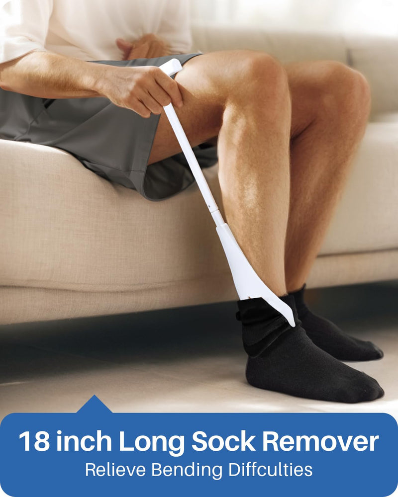 [Australia] - Jellas 4.6 Inch Wide Sock Aid Kit - Long Rope Assist Device for Seniors, Limited Mobility, Post-Surgery | No Bend Sock Helper & Remover | Easy On/Off Socks Tool (White) White 