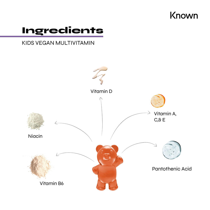 Known Kids Multivitamin Complex Gummies - Sugar-Free - Vitamin C, B6 - Immune Support - Natural Strawberry Flavour - 30 Vegan Gummies, 1 Month Supply