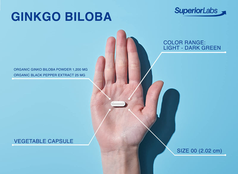 [Australia] - Superior Labs - Organic Ginkgo Biloba - 1200mg, 120 Vegetable Capsules - Added Black Pepper for Optimal Absorption - Supports Brain and Heart Health - Memory & Concentration - Circulation Support 