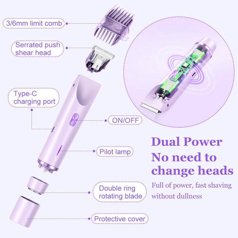 [Australia] - Women's Electric Dual Headed Shaver, 2 in 1 Bikini Trimmer, USB Rechargeable Electric Razors Body Hair Trimmer 