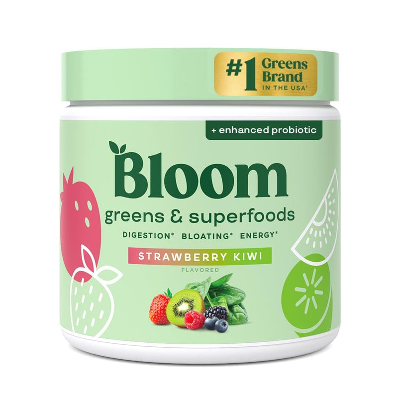 [Australia] - Bloom Nutrition Greens and Superfoods Powder for Digestive Health, Greens Powder, Digestive Enzymes, Probiotics, Spirulina, Chlorella for Bloating & Gut Support, Green Juice, 30 SVG, Strawberry Kiwi 30 Servings (Pack of 1) 