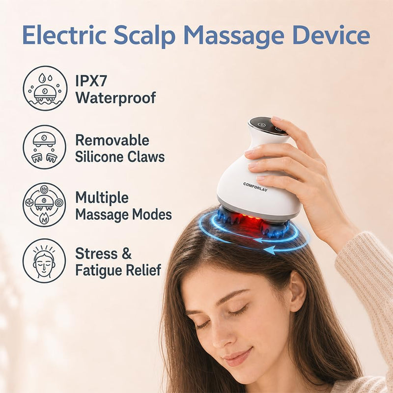 Electric Cordless Hair Scalp Massager for Hair Growth, Handheld Hair Kneading Scrubber with Red Light, Deep Clean Scalp Scrubber, Portable Head Scratcher for Stress Relax, Gifts for Parents