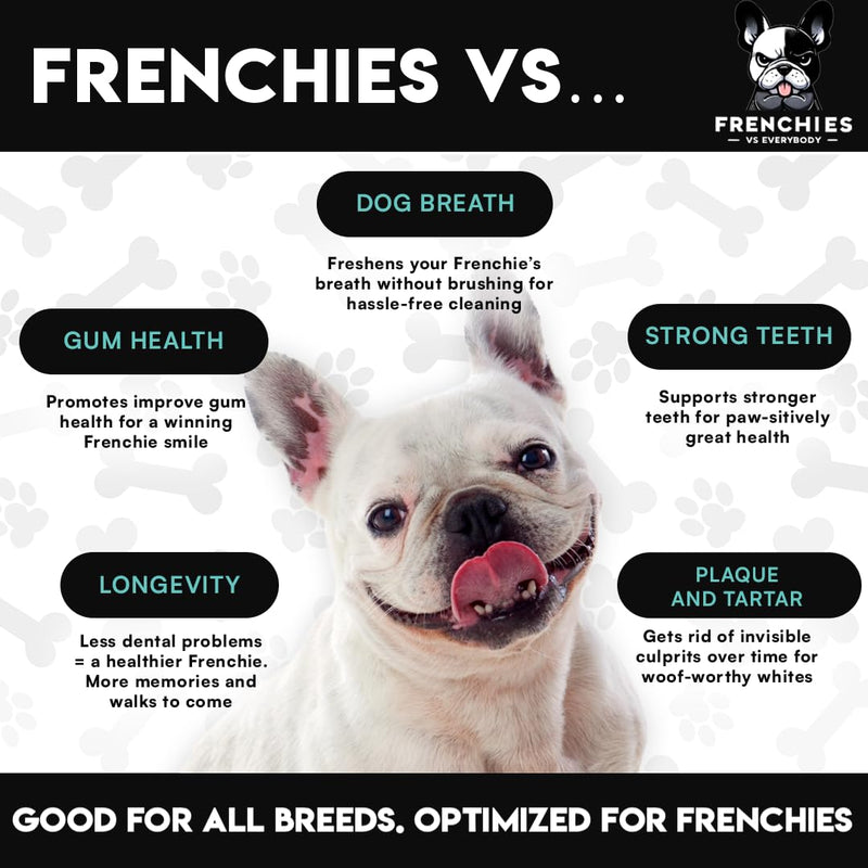 French Bulldog Optimized Dog Teeth Cleaning Powder Plaque Remover & Tartar Control - Dog Breath Freshener Strong Teeth & Gums - Dog Dental Powder Easy Teeth Cleaning - Herbal Blend - USA (60 Scoops) - PawsPlanet Australia
