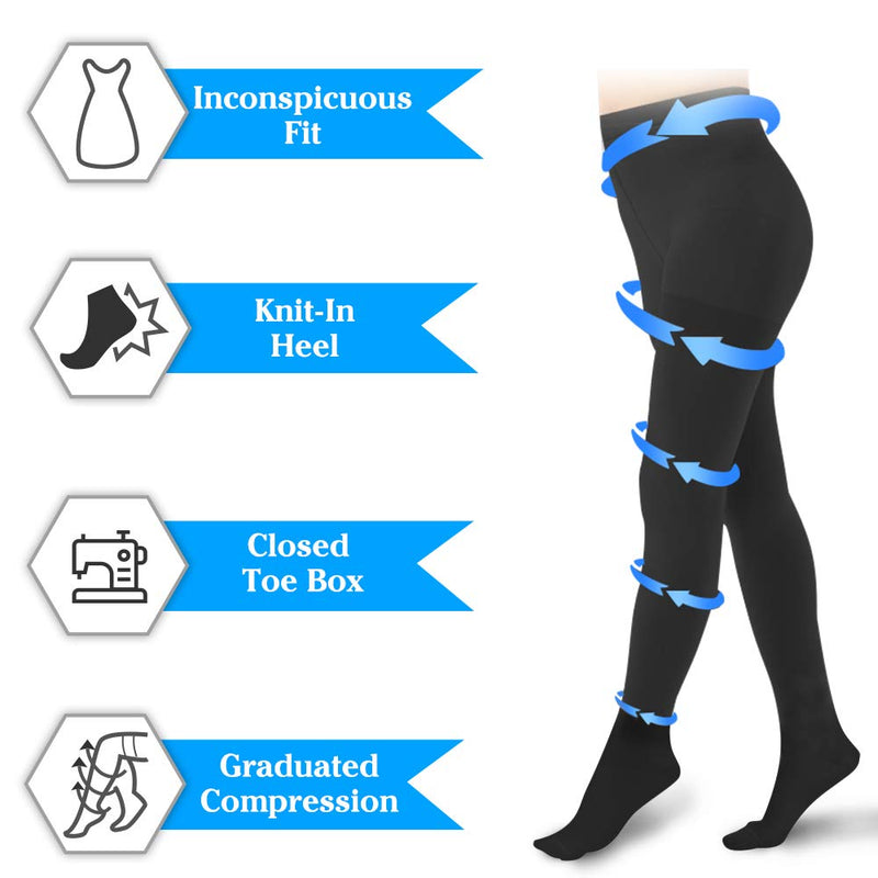 [Australia] - 2 Pairs Compression Pantyhose 20-30 mmHg Closed Toe Opaque Graduated Support Hose Stocking for Women Relieve Varicose Veins Beige and Black XL 