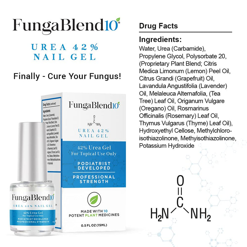 FungaBlend 10 - Urea 42% Nail Gel to Cure Fungus Faster - Delivers Antifungal Medication Directly to Fungus - Quick Results Topical Solution for Toe and Finger Nail Repair Treatment
