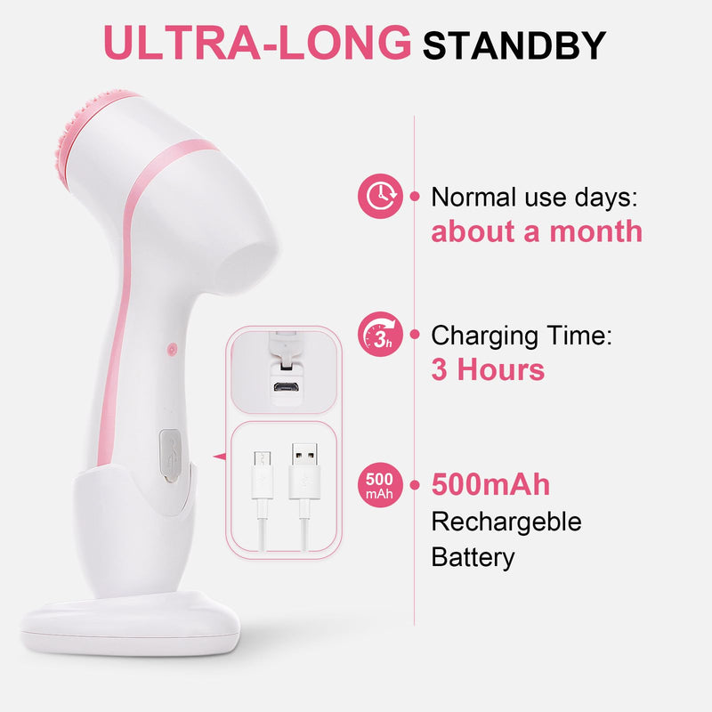[Australia] - Facial Cleansing Brush, Waterproof Dual-Rotation Face Scrubber Exfoliator with 3 Brush Heads and 2 Adjustable Speeds, Rechargeable Exfoliating Face Brushes for Cleansing and Skin Care (Pink) Pink 