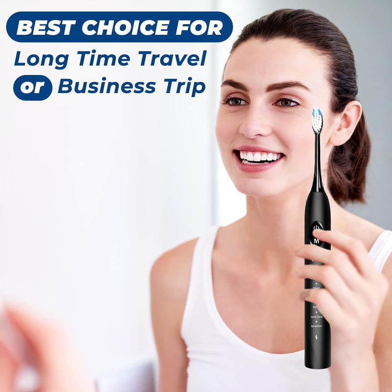 Sonic Electric Toothbrush for Adults, Rechargeable with 6 Replacement Brush Heads, 5 Modes and 3 Intensity, with 2-Minute Intelligent Timer and IPX7 Waterproof Technology, in Antique Black