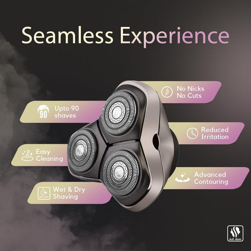 Skull Shaver Baron PRO 3 Head Replacement Blade - Faster Shaving - Hypoallergenic Stainless Steel - Contour Flex Design - Built-in Vacuum - Easy to Clean