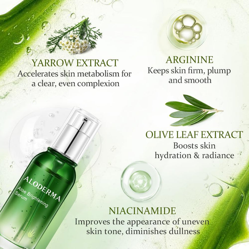 Aloderma Aloe Brightening Serum for Face, Vitamin C & Niacinamide 1.7 oz | Made with 65% Organic Aloe Vera. Cruelty-free daily face serum targets dullness on sensitive, oily or dry skin complexions