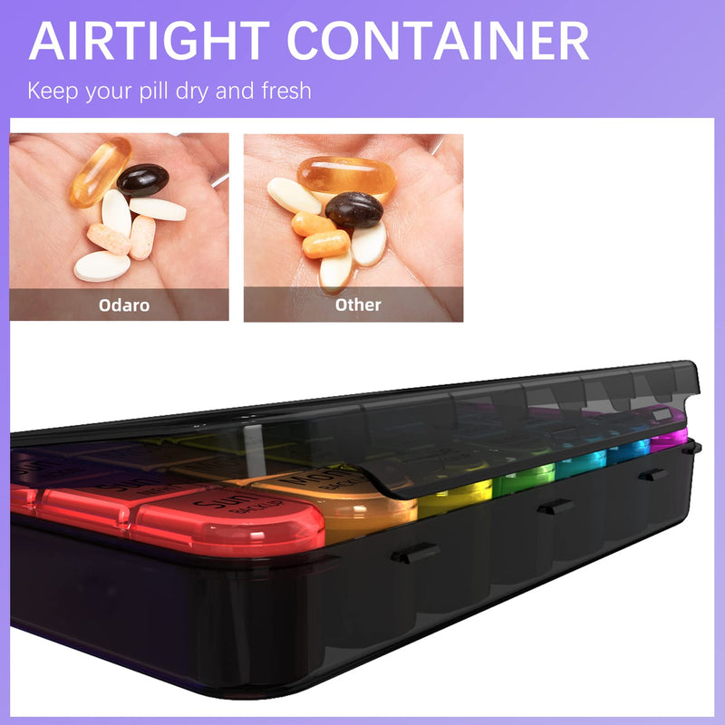 [Australia] - Odaro Weekly Pill Organizer 4 Times a Day, Daily Pill Box 7 Day, Large Travel Pill Case with 28 Compartment to Hold Medicine, Vitamin and Supplement (Color) Black 