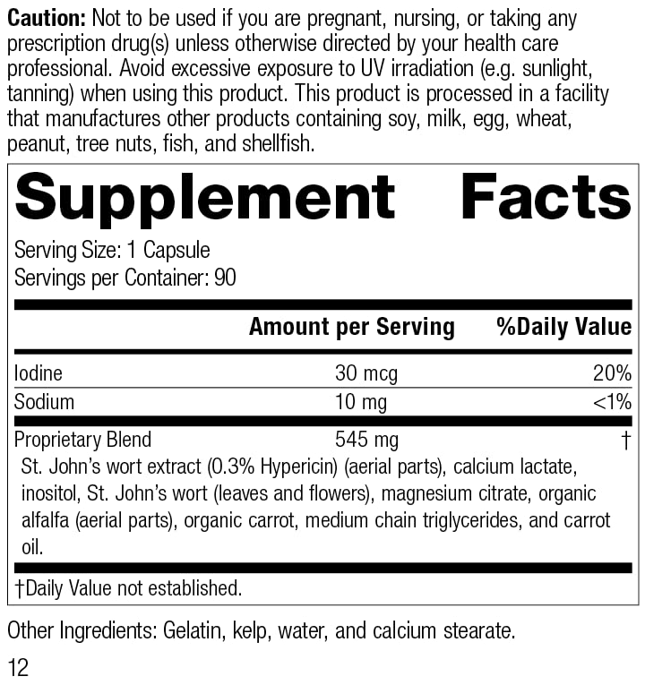[Australia] - Standard Process St John's Wort-IMT - Whole Food Mental Health and Stress Relief with Organic Carrot, Alfalfa, Carrot Oil, Calcium Lactate, Inositol, Iodine, and Magnesium Citrate - 90 Capsules 