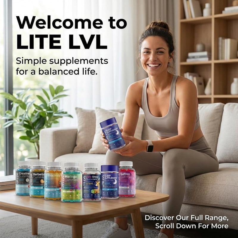 LITE LVL Sleep Gummies for Adults | High Strength with Lemon Balm, Camomile, Lavender & L-Theanine for Relaxation & Sleep Support | Aids Natural Melatonin Production | 60 Vegan & Sugar Free Gummies