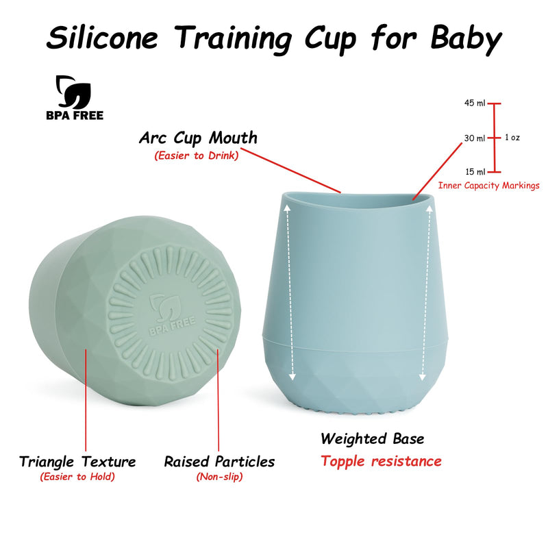 [Australia] - Seposeve Silicone Baby Cups for 6-12 Months, 12-24 Months, Pack of 2 Tiny Open Training Silicone Cup for Baby and Toddler, Baby Mouth-Like Design, with Capacity Markings, Green Blue 