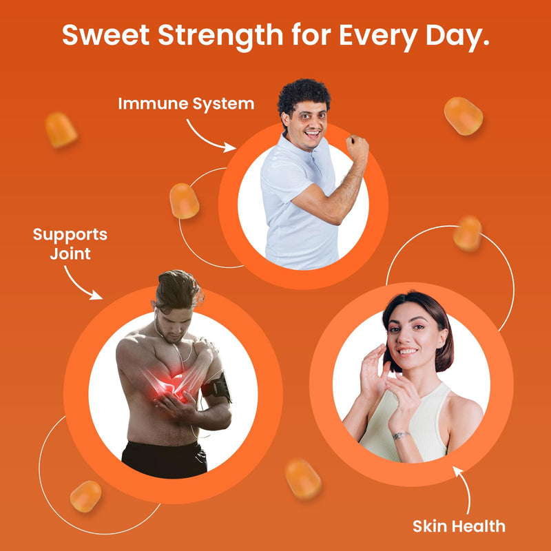 Vitamin C and Zinc Gummies, 120 Tasty Gummies, Natural Orange Flavour, 2 per Day, Gluten-GummiesFree, Non-GMO & Vegan-Friendly, Easy to Chew, Bioavailable Forms (L-Ascorbic Acid & Zinc Citrate)