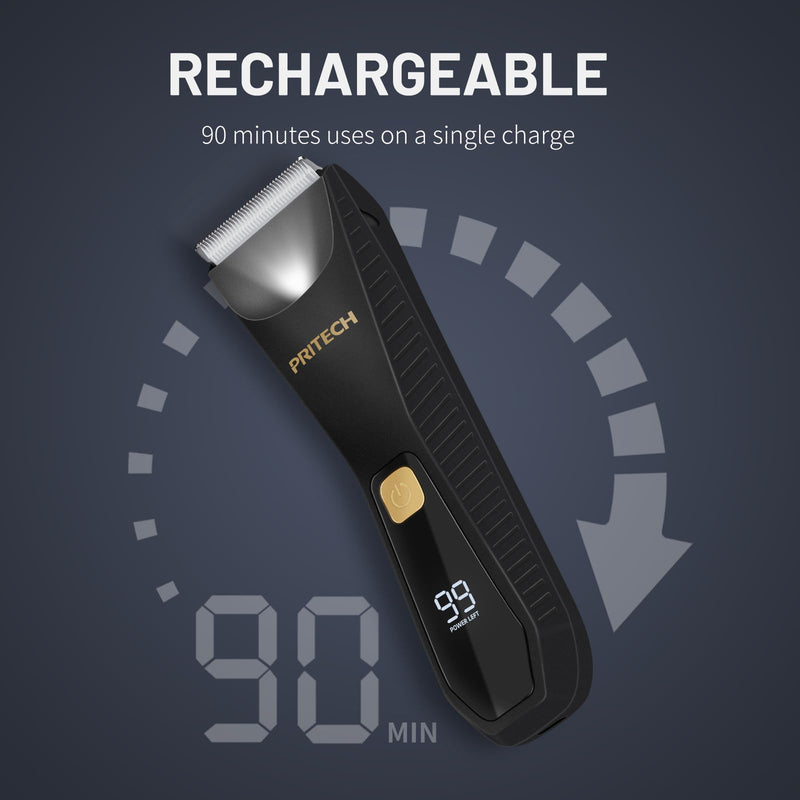 PRITECH Pubic Hair Trimmer for Men - Waterproof Body Hair Trimmer, Ceramic Blade Body Shavers for Men with USB-C Charging, Wet & Dry Use & Nick-Free Design, Balls & Sensitive Skin Safe (Black)