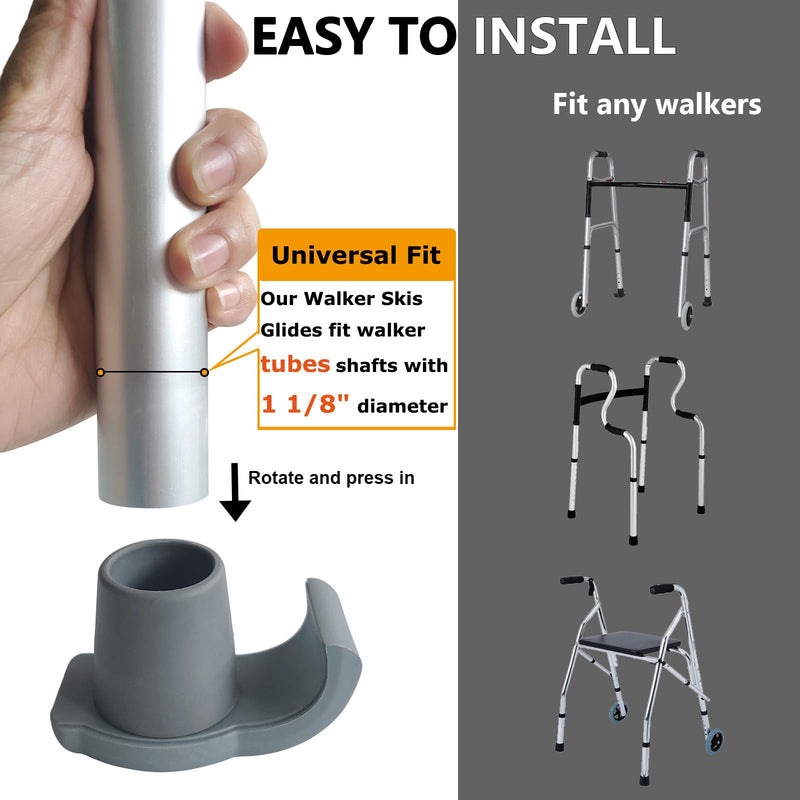 [Australia] - Walker Ski Glides - 2 Pack Universal Fit Walker Accessories for Seniors Folding Walkers - Walker Feet Replacement, Gray 