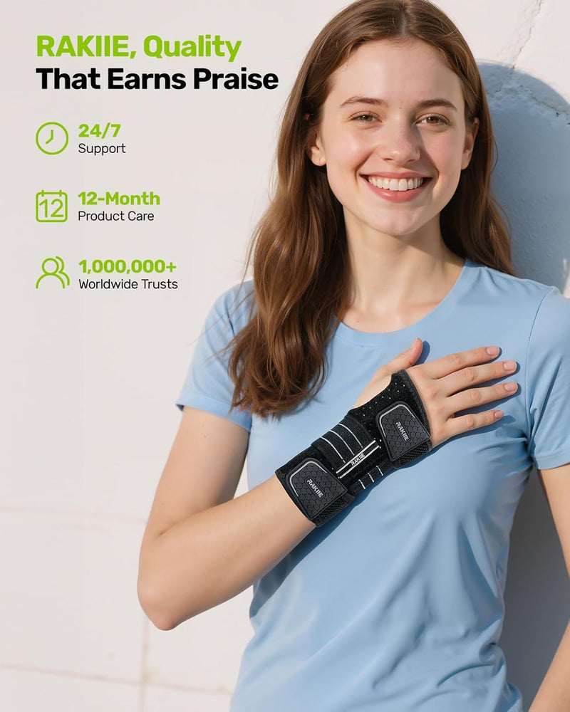 2 Pack Carpal Tunnel Wrist Braces, Adjustable Night Wrist Support with 3 Metal Splints, Hand Stabilizer for Men Women No Pressure on Thumb, Right and Left Hand, Gray Size L
