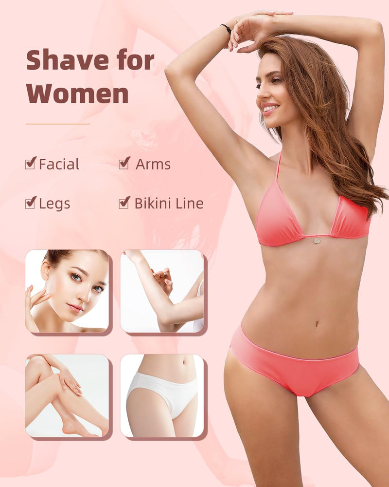 [Australia] - Bikini Trimmer for Women,Dual Head Electric Shaver with Hypoallergenic Ceramic Blades,Waterproof Bikini Razors with Cordless USB Rechargeable Led Display,for Armpit Leg Body Facial Wet & Dry Use,Pink Pink 