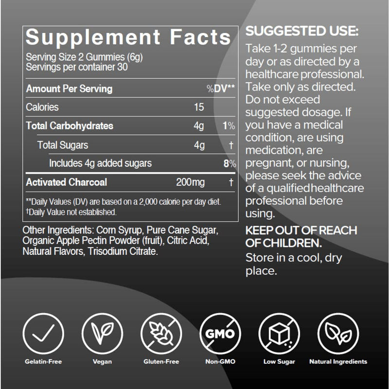 [Australia] - gumi Nutrition Coconut Activated Charcoal Gummies - Charcoal Supplements for Detox, Oral Health & Gut Health - 200mg Gummy Vitamin - Gluten Free, Vegan & Non GMO - Natural Açaí Flavor (60 Count) 