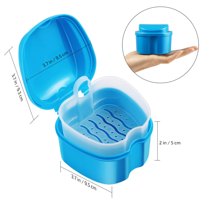 Denture Case Denture Bath Box Case Dental Orthodontic Retainer False Teeth Storage Case Box with Strainer denture cups for soaking dentures (Blue) Blue