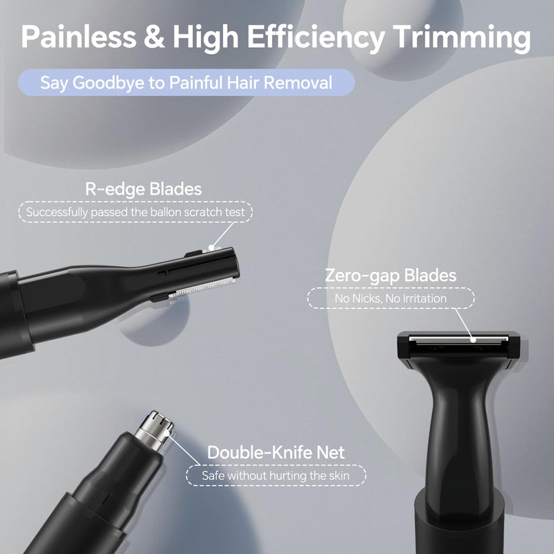[Australia] - RUIM 3-in-1 Nose Hair Trimmer for Men & Women, Painless Eyebrow Ear Face Groomer, USB-C Fast Charge Waterproof with LED Display, Shower-Safe Travel Kit Gift for Dad Christmas 