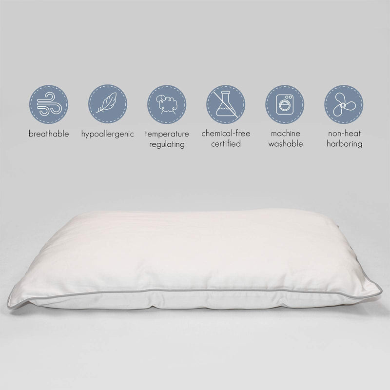 [Australia] - Woolino Toddler Pillow, Premium Breathable 100% Wool Fill & Cotton Cover Toddler Sleeping Pillow, Small Kids Travel Size, 14x19 