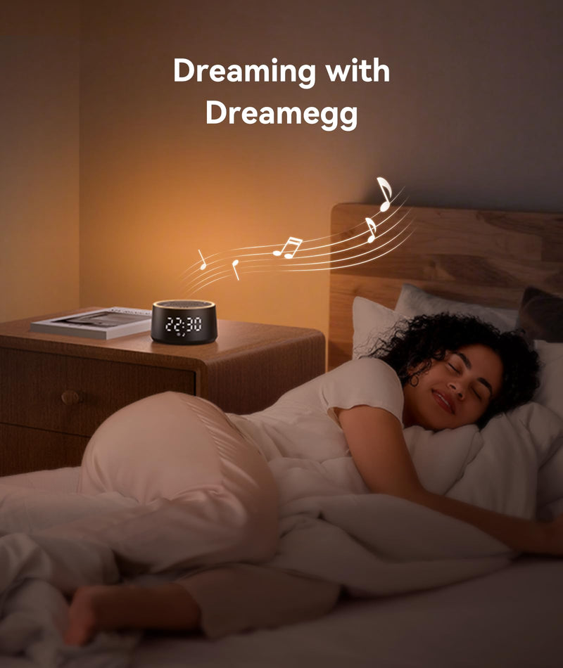 [Australia] - Dreamegg Sound Machine for Sleep - D1 Nova White Noise Sound Machine for Baby Adult with Alarm Clock, Soothing Sounds, Dimmable, White Noise Alarm Clocks for Bedrooms Heavy Sleepers Travel, Black Palm-sized 