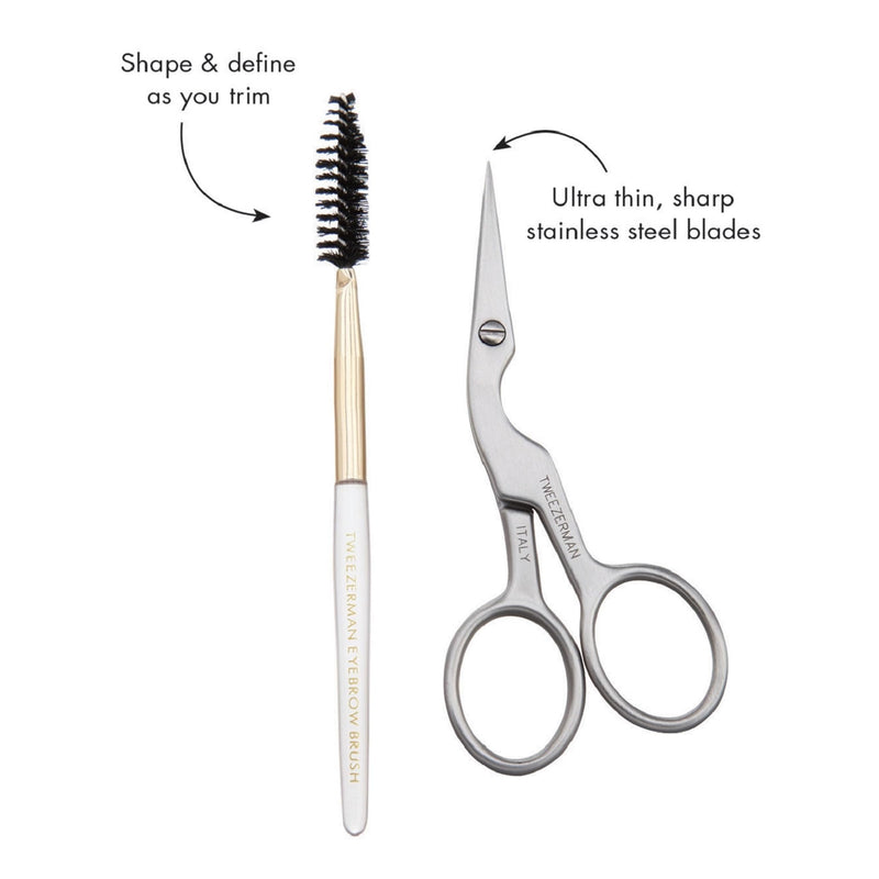 Tweezerman Brow Shaping Scissors and Brush - Stainless Steel Eyebrow Trimming Scissors for Women and Men