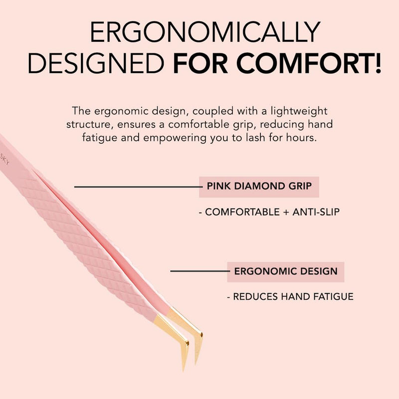 KIARA SKY LASH Tweezer for Eyelash Extensions | Precision Fiber Tip Grip | Volume, Mega Volume, and Lash Removal Fills | Comfortable Ergonomic Design | Pink and Gold, BOOT TWEEZER