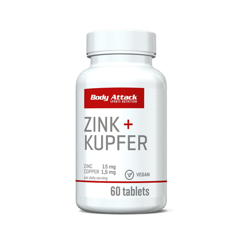 [Australia] - Body Attack Zinc + Copper 60 capsules / 60 portions, high-dose micronutrients, 15mg zinc & 1.5mg copper, high-quality purity, coordinated ingredients, vegan, Made in Germany 