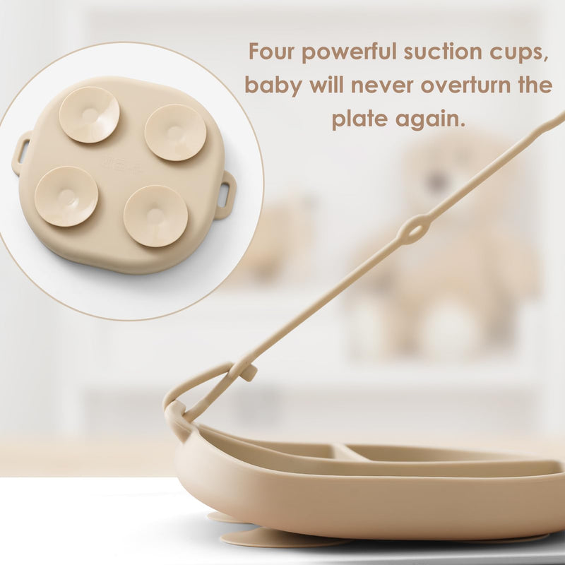 [Australia] - Silicone Plates for Babies with Suction Divided Baby Spoons Silicone Baby Toy Straps All-in-one Plates Silicone Placemat for Babies Toddlers Attachable Tethers & Built-in Suction Cups-Blush Blush 