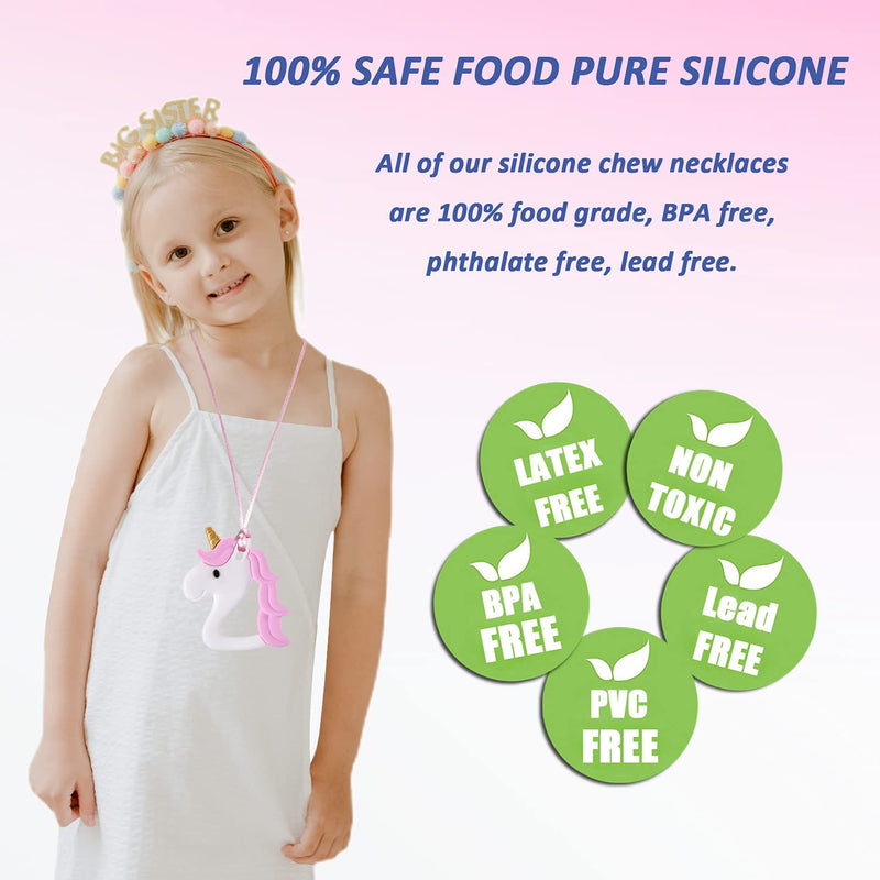 [Australia] - Sensory Chew Necklaces for Girls, 6 Pack Autism Teething Necklace Chew Toys Sensory for Kids with ADHD or Special Need, Silicone Chewable Necklaces Reduces Chewing Fidgeting for Children Adults Chewer 