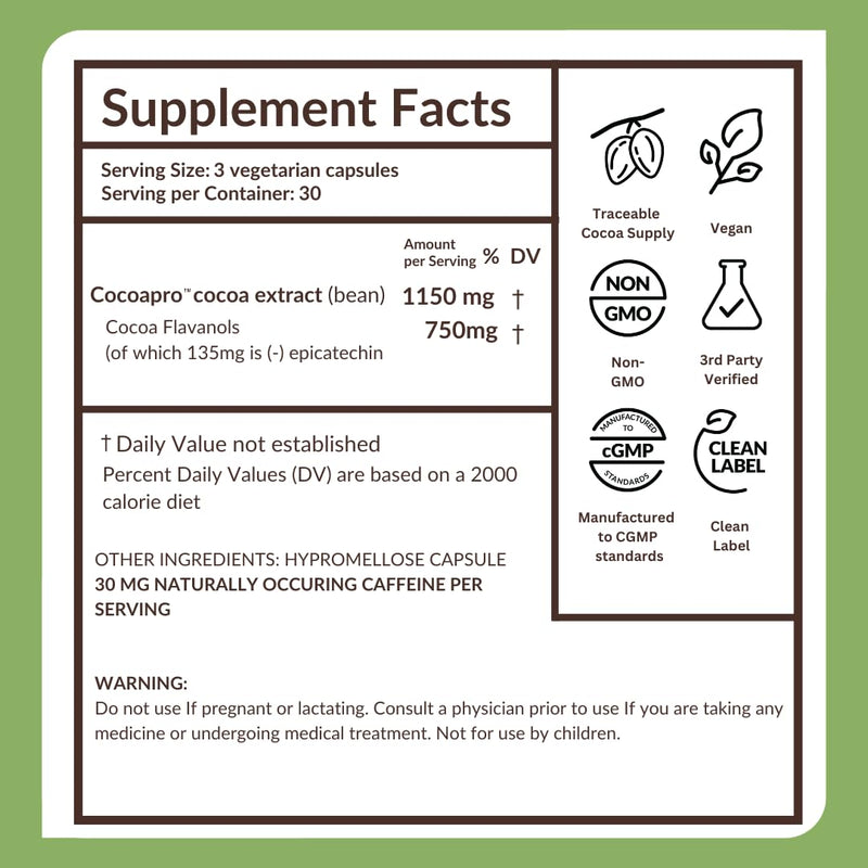 CocoaVia Ultra 750mg Cocoa Flavanols – Heart & Brain Support, Memory & Blood Circulation Booster, High Flavanol Cocoa for Nitric Oxide, Energy & Oxygen Boost, Vegan, Gluten-Free, 30-Day Supply 90 Count (Pack of 1)