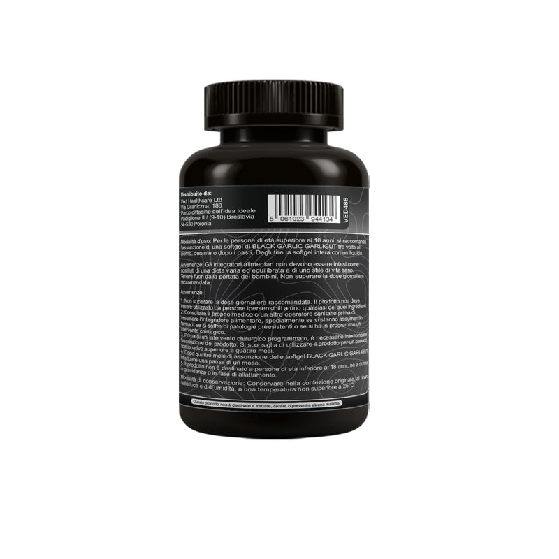 VED GarliGut, 90 Softgels, Fermented & Odorless Black Garlic Supplement with chamomile flower, peppermint leaf, caraway fruit, angelica archangelica root, rosemary leaf, Non-GMO, Halal, 3 Softgels/Day