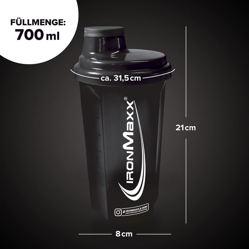 [Australia] - IronMaxx Protein Shaker - Black 700ml | Protein shaker with screw cap, sieve & measuring scale | Leak-proof, dishwasher-safe & free of plasticizers BPA & DEHP 