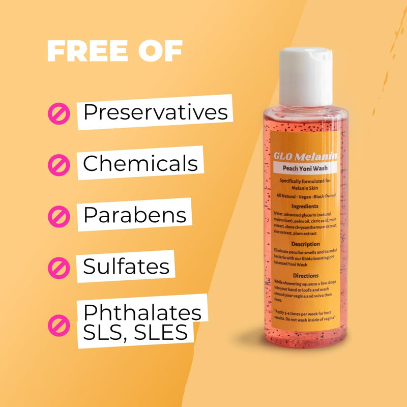 [Australia] - GLO Melanin Peach Yoni Wash with Aloe Vera, All Natural Feminine Wash for Women pH Balance, Hygiene Vagina Wash Soap for Women Sensitive Skin Safe 