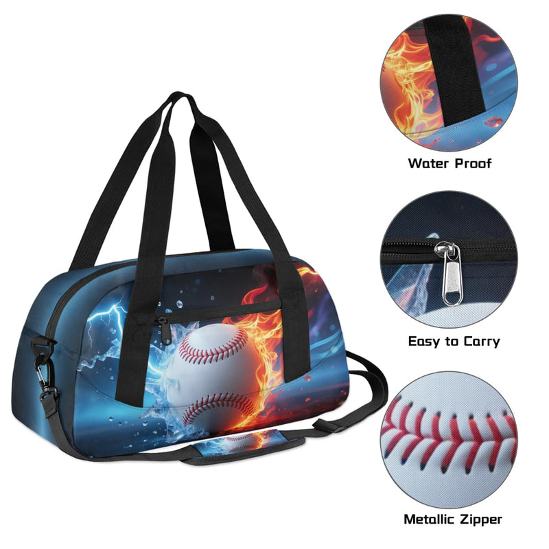 Abstract Fire Water Baseball Kids Duffle Bag for Boys, Small Lightweight Sports Gym Bag, Travel Overnight Weekender Tote, Carry On Duffel for School Sports Camping Sleepovers Abstract Fire Water Baseball