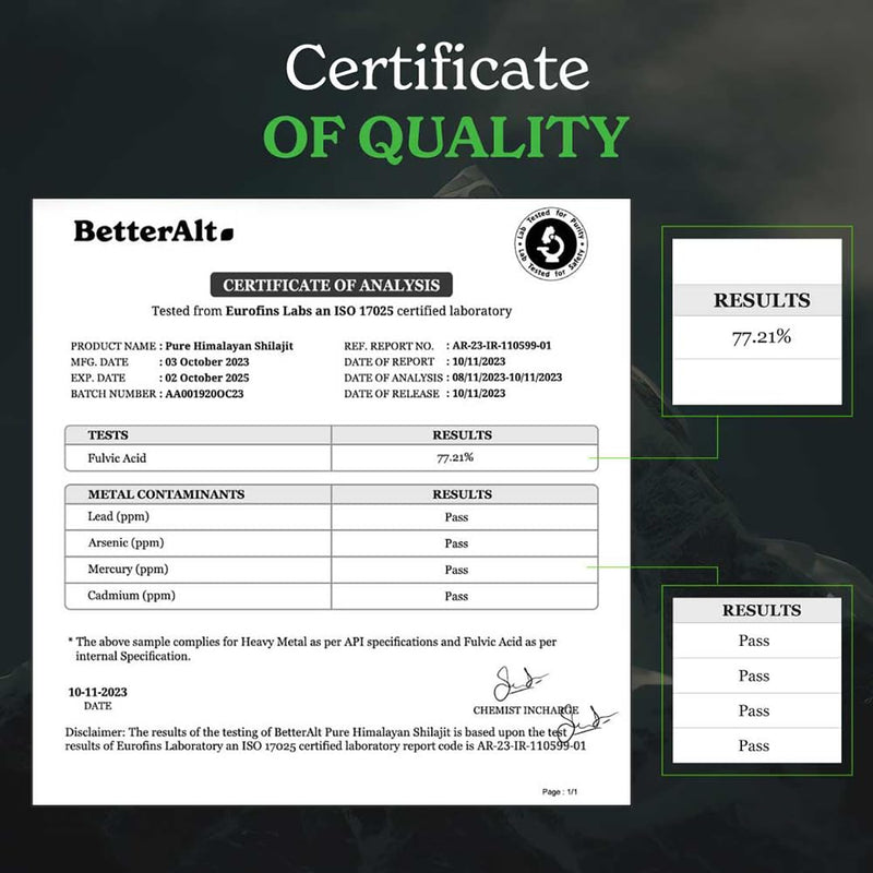 [Australia] - BetterAlt Pure Himalayan Shilajit Resin High Potency for Men & Women| 75 Servings for Energy Boost & Immune Support, 85+ Trace Minerals, 75%+ Fulvic Acid, with Lab Test Report,400mg 1.06 Ounce (Pack of 1) 