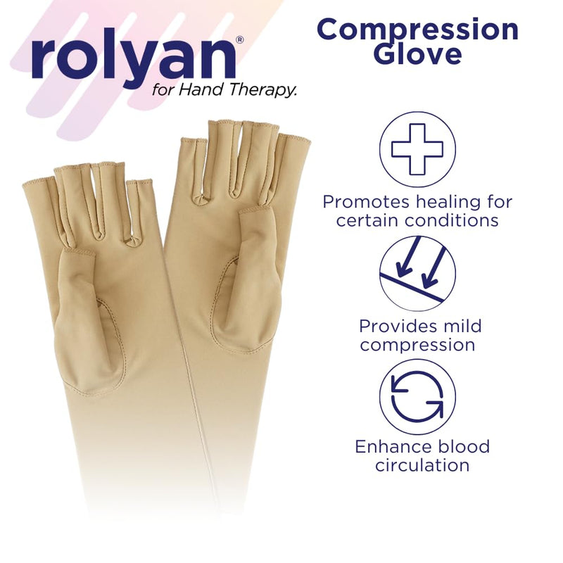 Rolyan Compression Glove, Fingerless Compression Glove for Arthritis for Men & Women, Arthritis Compression Gloves for Carpal Tunnel, Compression Glove for Swelling, Right Hand, Medium, Open Finger Medium - Open Finger