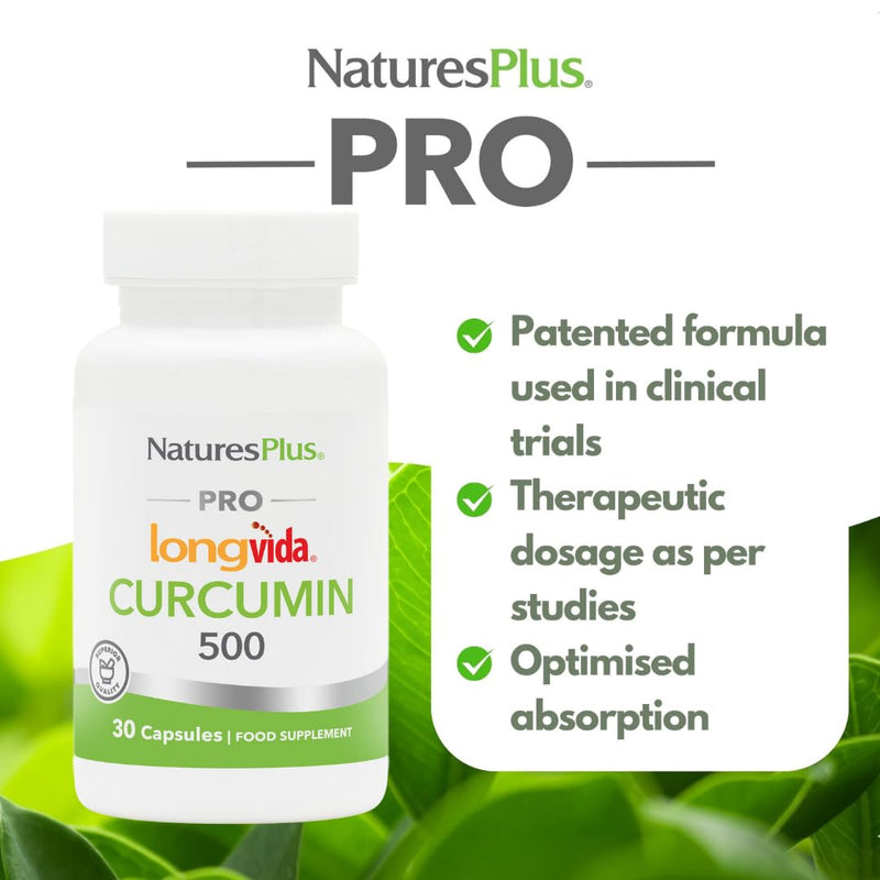 NaturesPlus PRO Optimized Curcumin Capsules Longvida 500 mg - Superior Absorption Turmeric Extract Supplement - One a Day, Vegan, Gluten Free - 30 Capsules 30 count (Pack of 1)