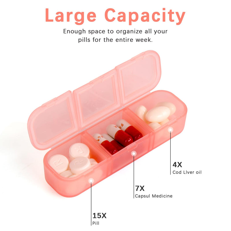 Pill Organizer 3 Times a Day Pink, Weekly Pill Case with Labels, Pill Box Medicine Organizer to Hold Vitamins and Medication | IPX7 Waterproof |21 Independent Sealing Rings