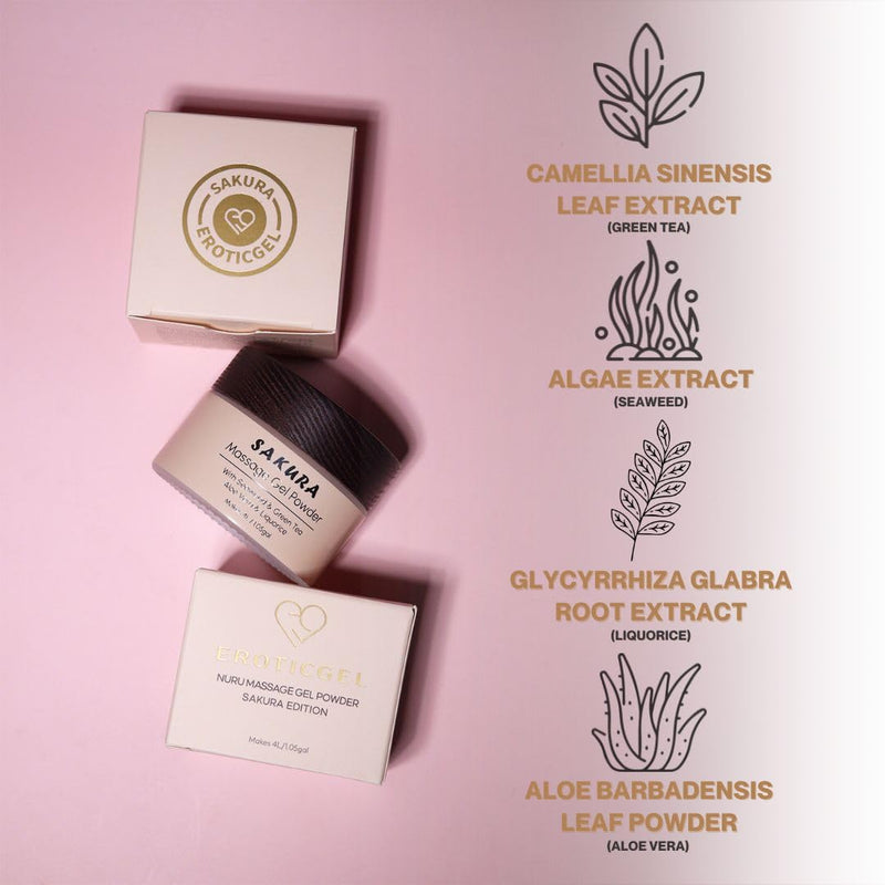 [Australia] - Sakura Edition Nuru Massage Gel Powder 40g | Aloe Vera, Seaweed, Liquorice, & Green Tea | Made in Japan | Paraben & Glycerine Free | Makes 1.05 gal |Unscented, Colorless and Tasteless Sakura Vegan - 40g 