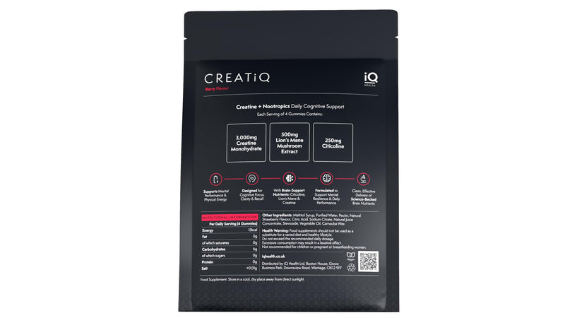 Creatine Gummies & Nootropic Productivity Drink Bundle - 120 Sugar-Free Vegan Gummies & 5 Tropical Drink Sachets - CREATiQ & HYDRATiQ by iQ HEALTH