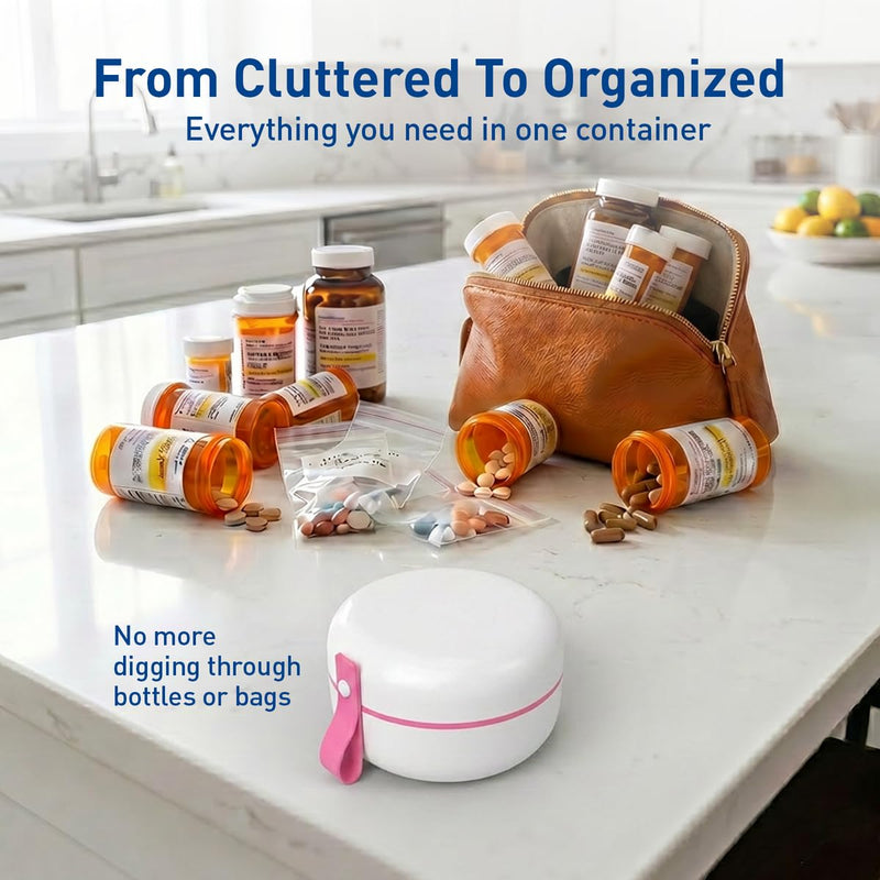 Ezy Dose Mini Vitamin Organizer, Multi Compartments, White & Pink, Small | Portable and Compact Design, Easy Access Sliding Pill Dispenser, Supplement Organizer with Anti-Mix Design, Travel Friendly White and Pink/Small