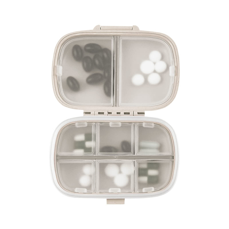 Travel Pill Organizer, 8 Compartments Portable Pill Case, Small Pill Box | [1Pack] [Beige] [For Pocket Purse Portable Medicine Vitamin Container] Beige