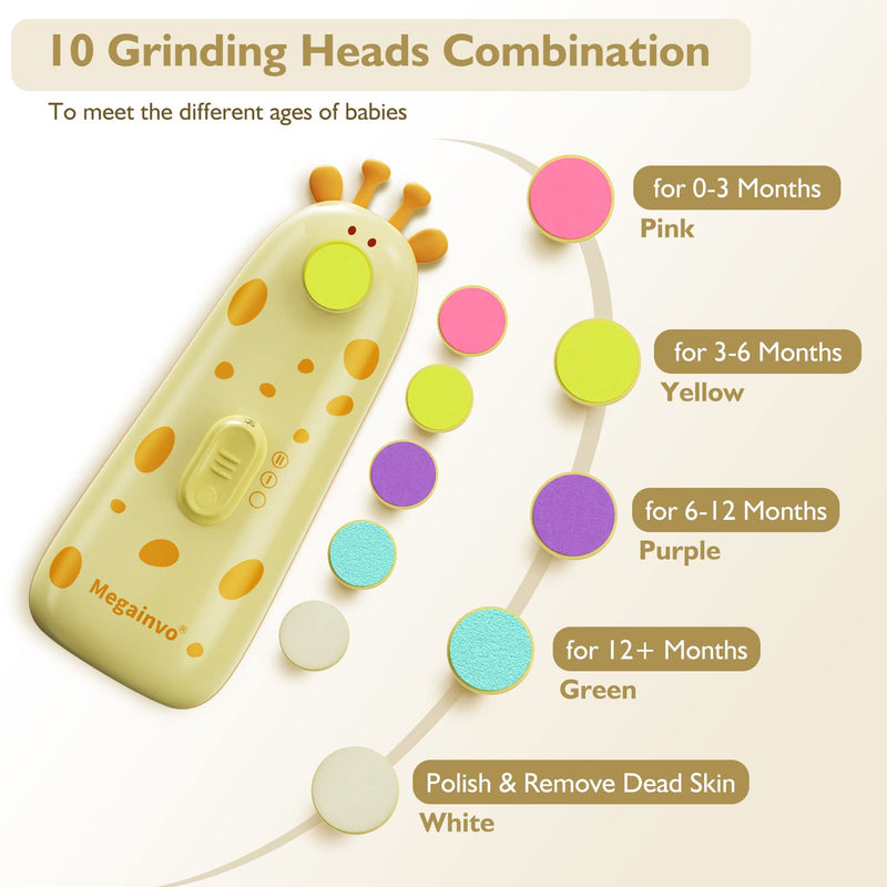 [Australia] - Baby Nail Trimmer Electric Baby Nail File with Light 10 Grinding Heads Safe Quiet Baby Nail Grooming Care Kit for Newborn Infant Toddler Toes Fingernails - Orange 
