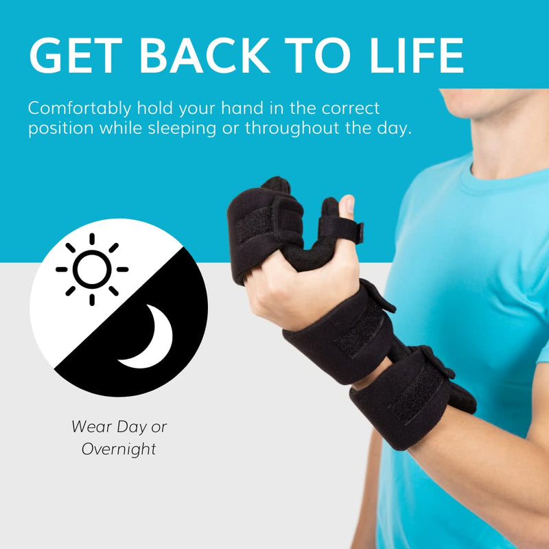 BraceAbility Soft Resting Hand Splint - Stroke Brace Right or Left Hand Immobilizer for Finger Contractures, Post-Surgery Recovery, Carpal Tunnel Syndrome, Ulnar Nerve Damage Relief (S - Right) Small Right